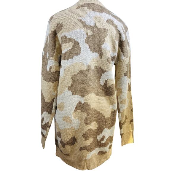 NWT Lucky Brand Sz S Tan Brn Camo 5 Button Up Cardigan Wool Blend MSRP $80 - Picture 2 of 9